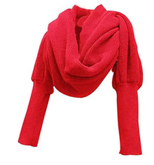 Cozy Knit Wool Scarf Shawl with Sleeves