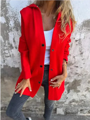 Chic & Cozy Women's Hooded Cardigan – Loose Fit Solid Color Jacket