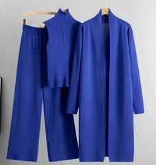 3pcs Suits Women Fashion Knitting Sleeveless Vest Sweater Long Cardigan And Wide-leg Pants Three-piece Set