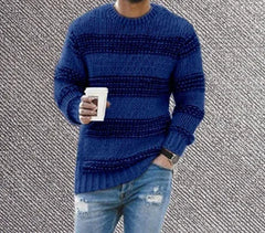 Casual Striped Knitted Sweater Men Round Neck Pullover Sweater