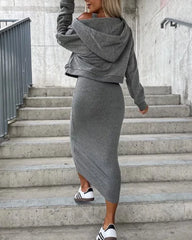 V-Neck Top and Midi Dress Set